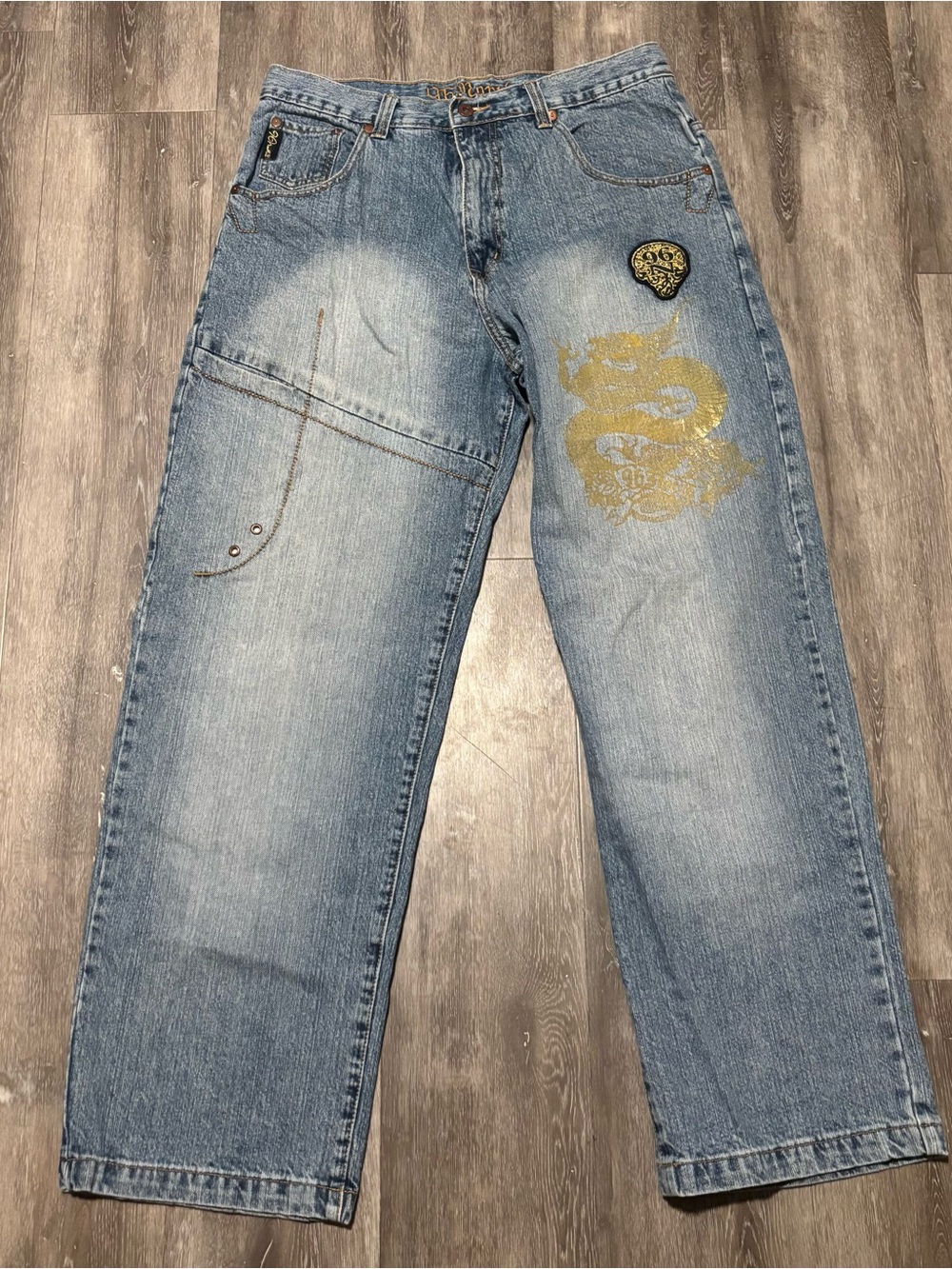 Vintage Y2K 96 North Wide Leg Baggy Hip Hop Flap Pocket Skater Jeans Men's 34x33